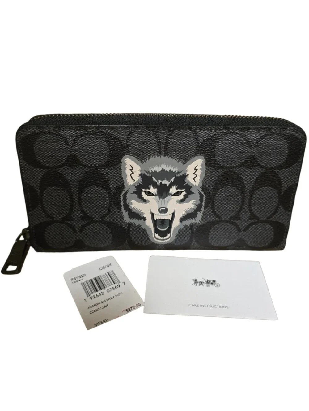 🐺 Coach Wolf Motif Accordion Long Zip Wallet in Signature Canvas